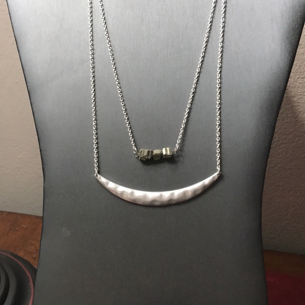 Silver Bar/Stone Nugget Necklace Duo - Picture 2 of 5